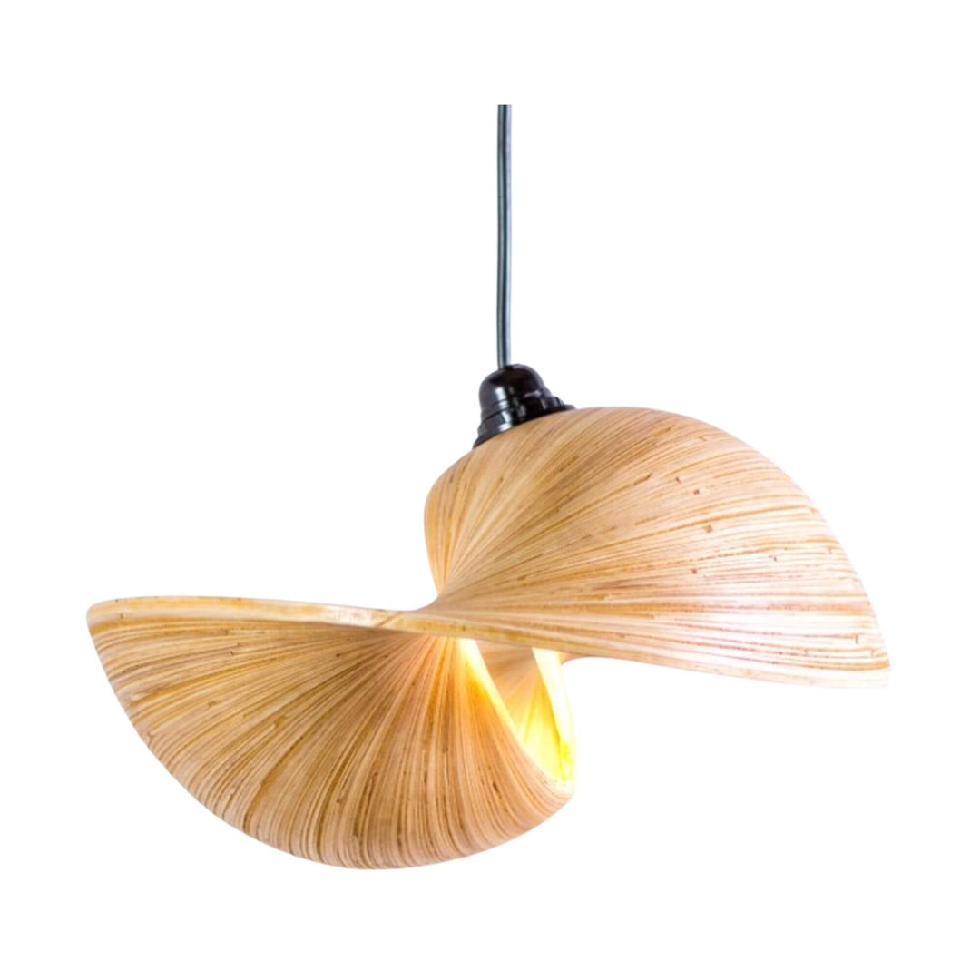 Seagull pendant light with a warm glow on a white background
