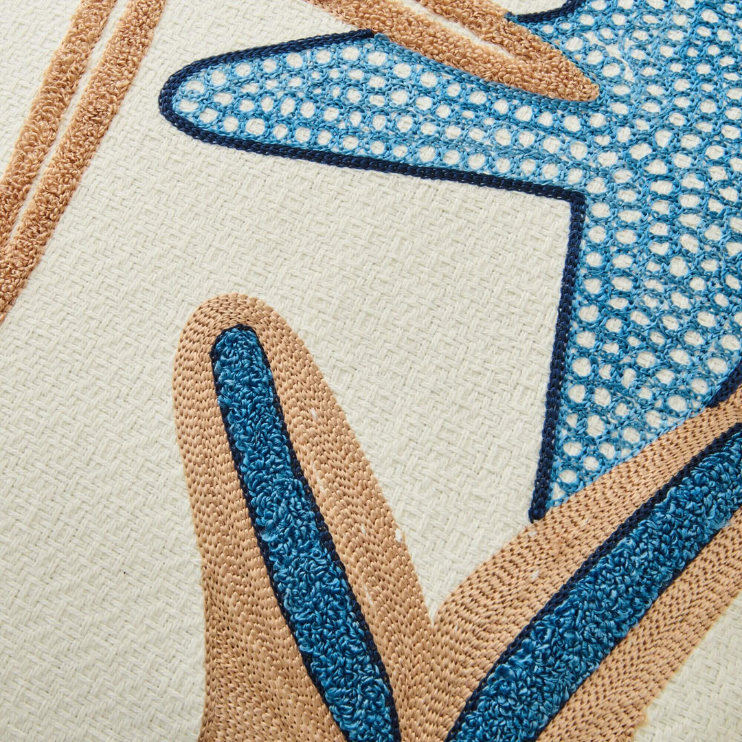 Close-up detail of the embroidered starfish design and textured fabric.