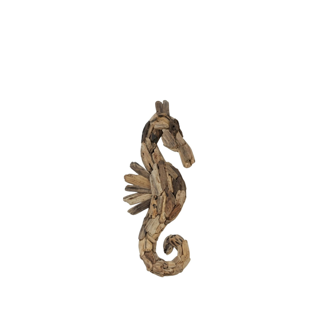 Driftwood sea horse wall decor styled as a coastal-inspired wall accent.