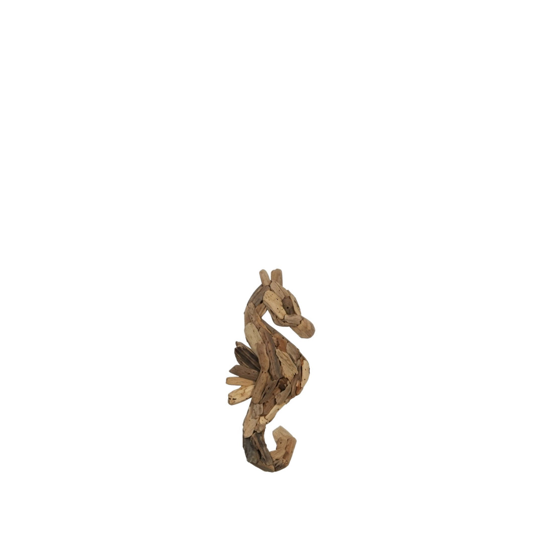 Driftwood sea horse wall decor styled as a coastal-inspired wall accent.
