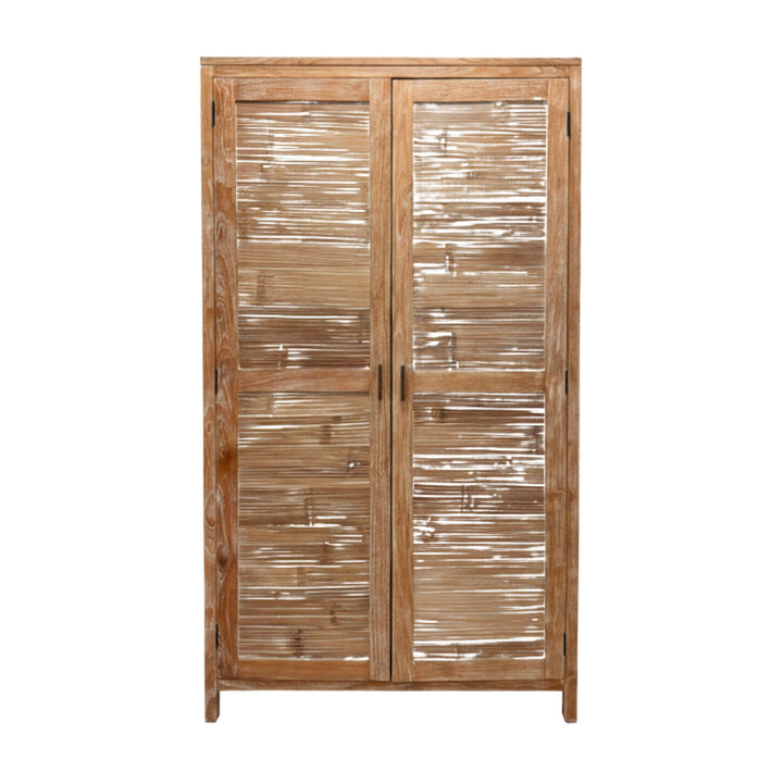Front view of the Seychelles wardrobe made from natural teak wood.