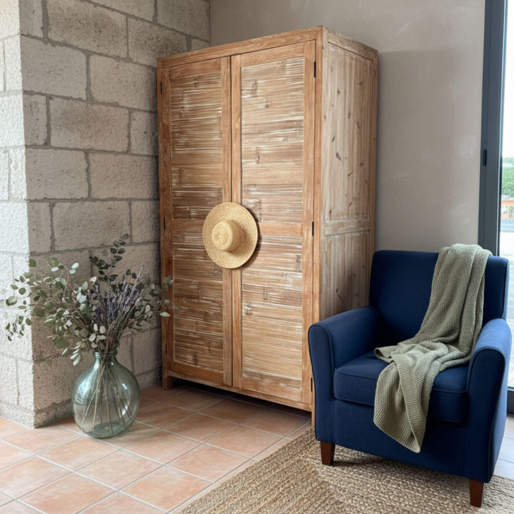 Styled interior with the Seychelles wardrobe placed beside modern décor elements.