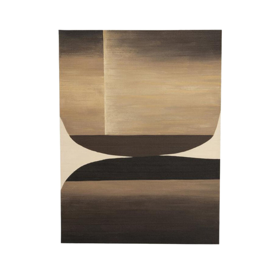 Front view of the Shadow Curve wall art showing its hand-painted abstract curves in dark and warm neutral tones.