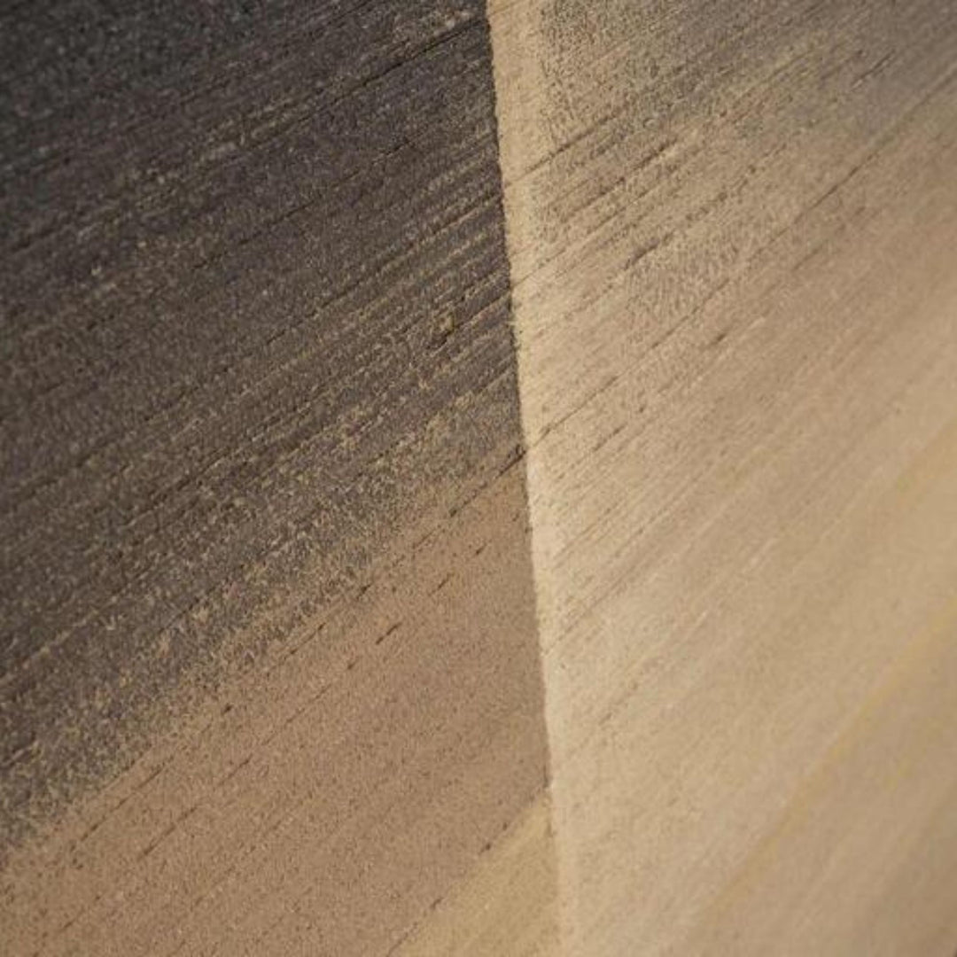 Close-up of the hand-painted abstract composition in dark brown, beige, and natural tones.
