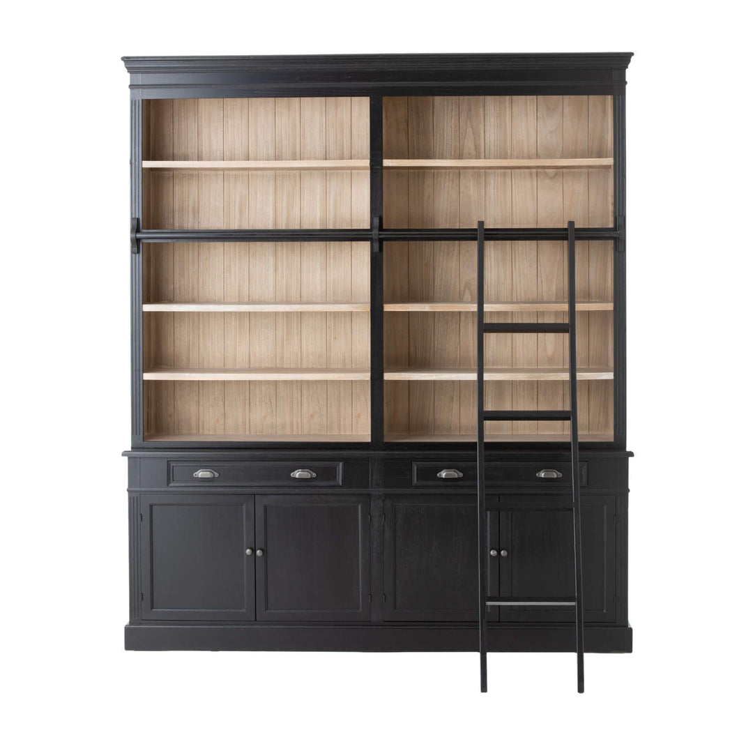 Front view of Sherlock library rack with ladder and mixed storage