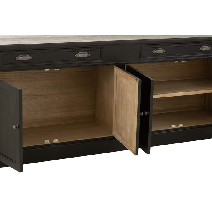Open cabinet doors showing storage space