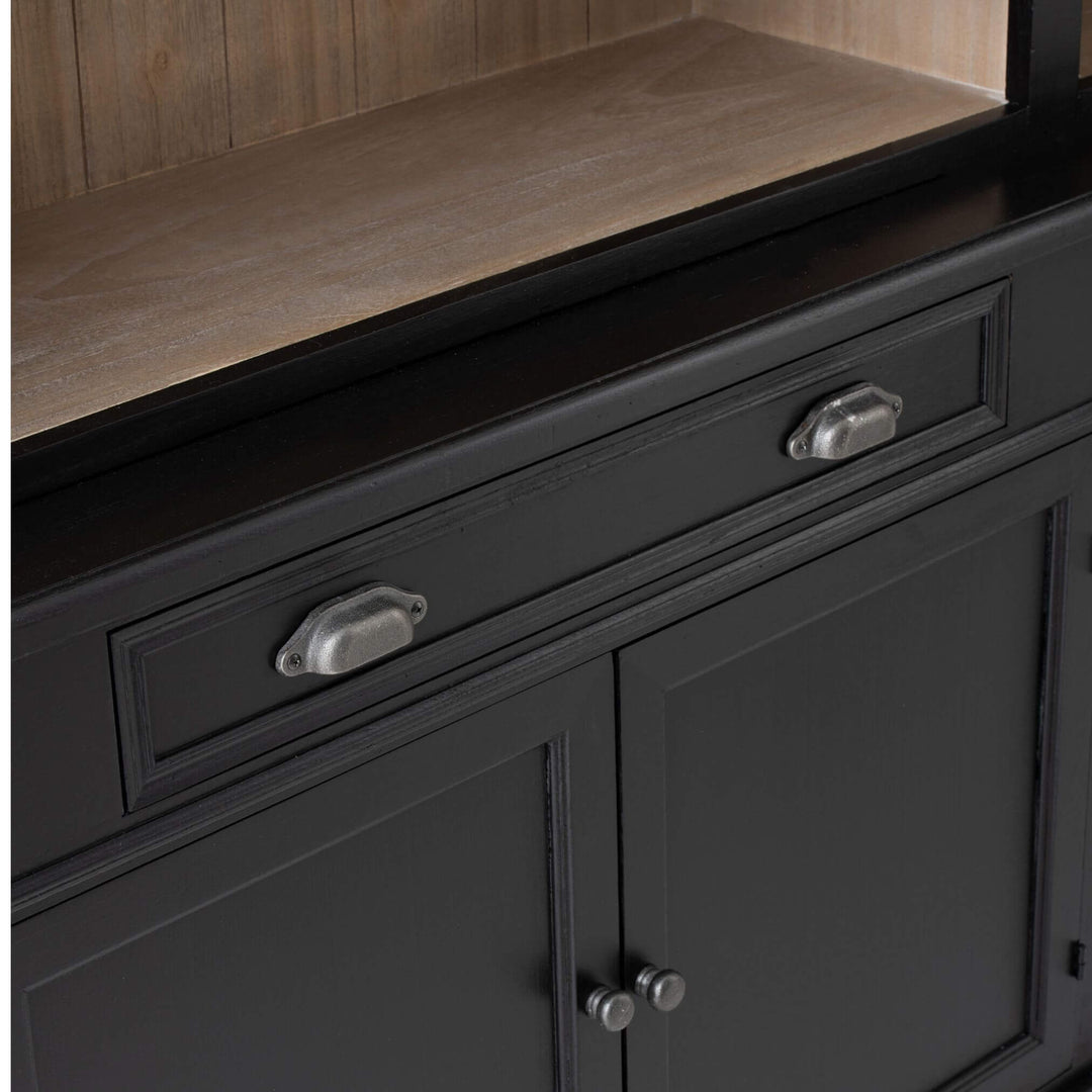 Close-up of drawer fronts and hardware on Sherlock rack
