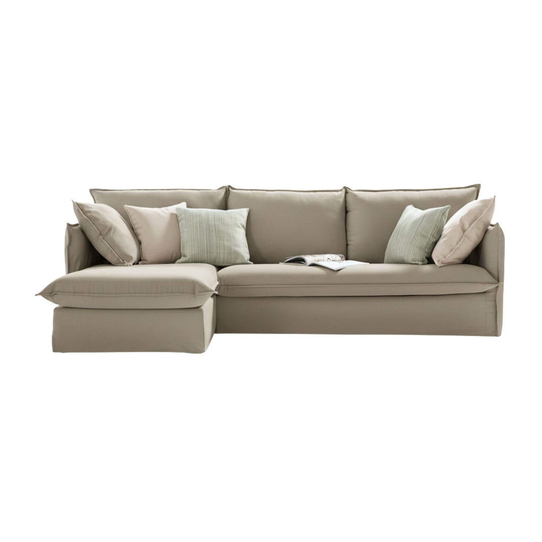 Sicilia sofa bed showing chaise longue and Italian opening system.