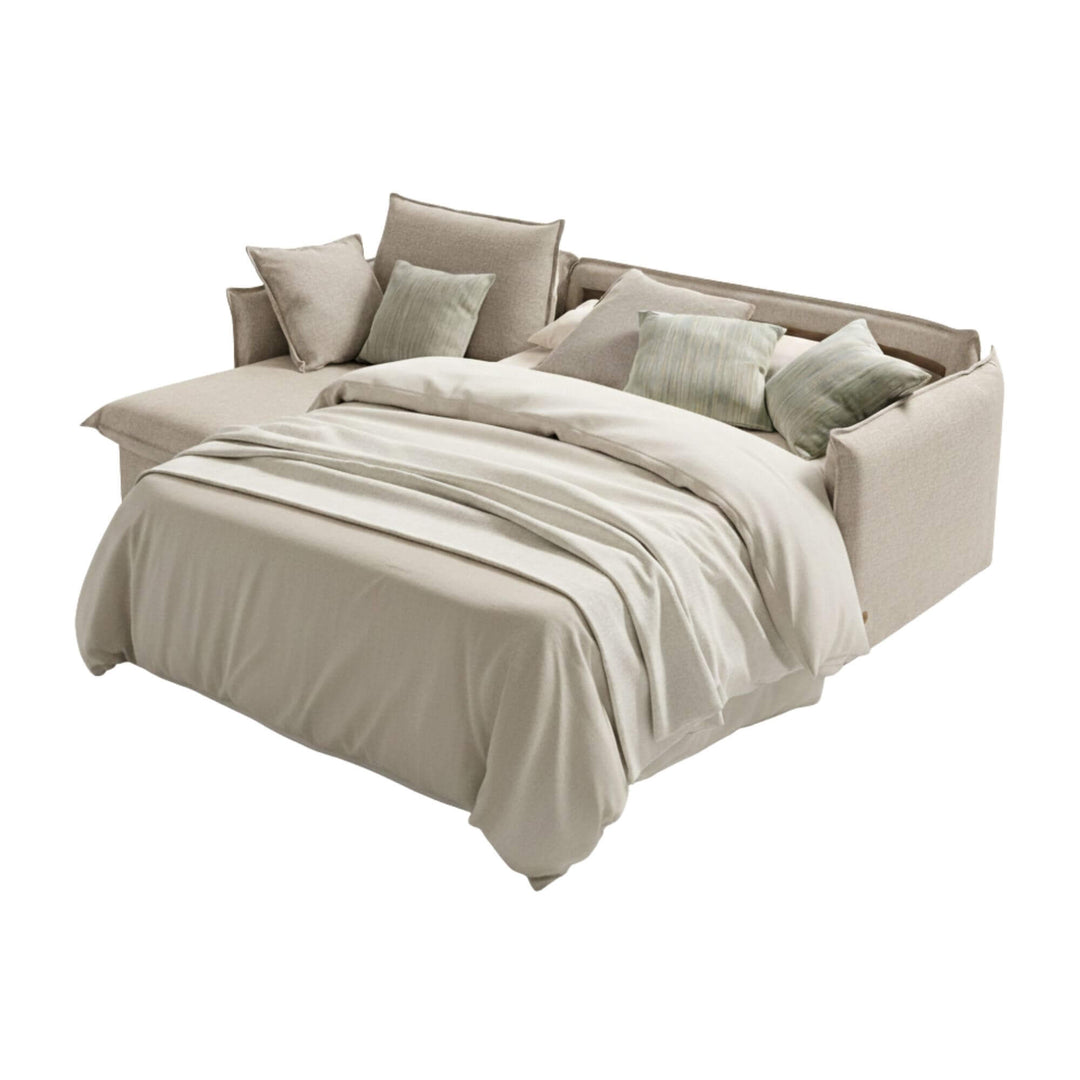 Sicilia Chaise Longue Sofa Bed in natural fabric with extended layout.