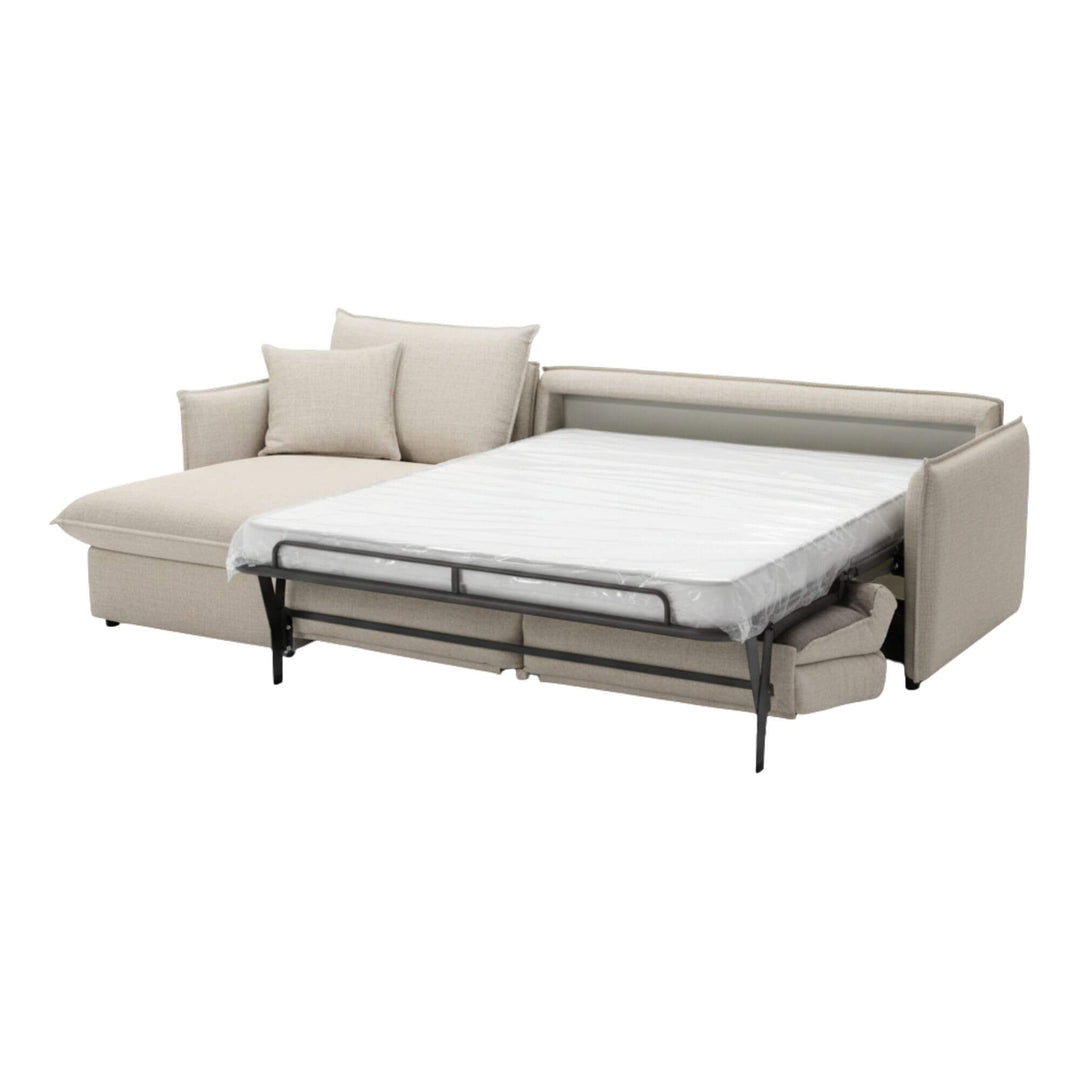 Sicilia Chaise Longue Sofa Bed in natural fabric with extended layout.