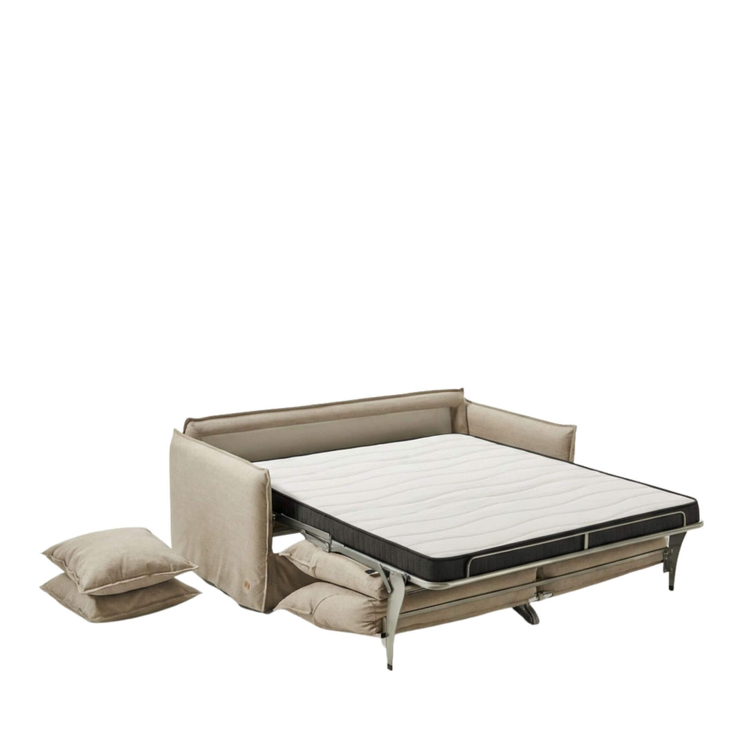 Open bed configuration highlighting the Italian mechanism and integrated mattress.
