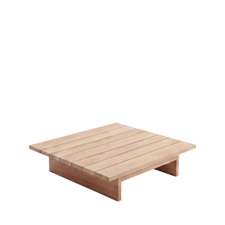 Angled view of the table highlighting its clean architectural lines and natural sycamore wood finish.