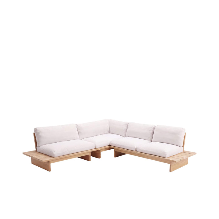 Alternative angled view of the outdoor corner sofa showing its balanced proportions and extended side platform.