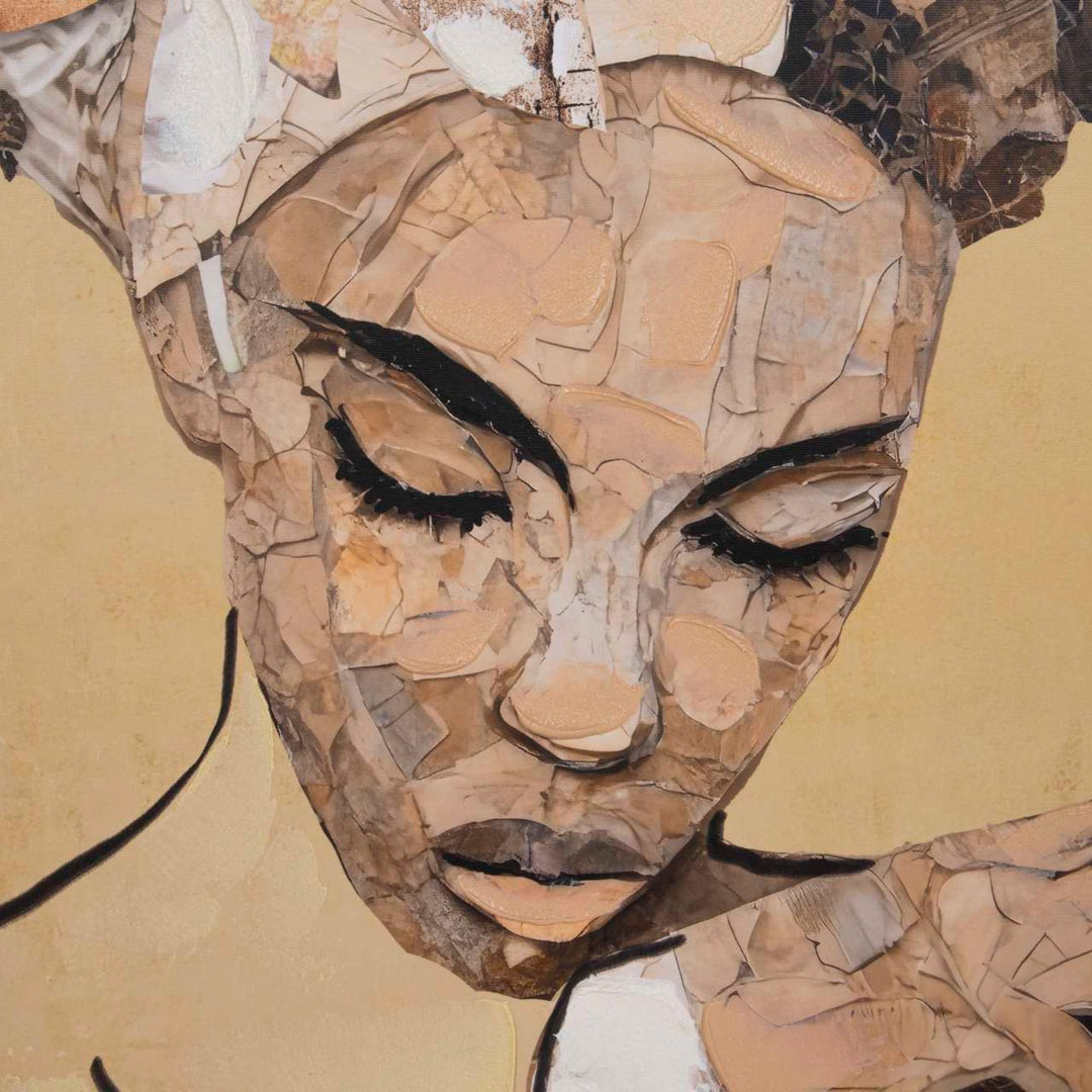 Close-up detail of the painting highlighting the serene face and expressive hand-painted portrait features.
