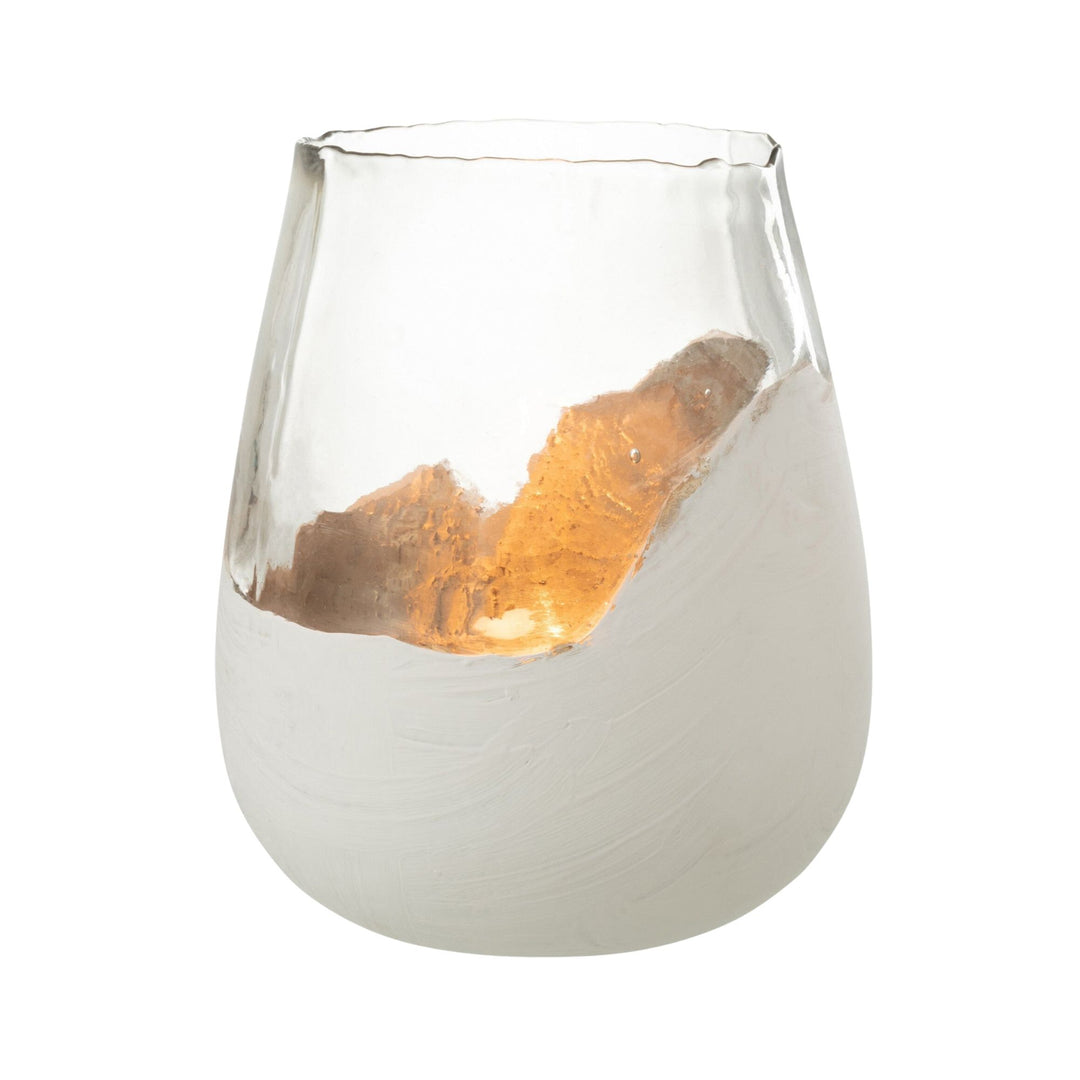 Large Snow Glass Candle with glowing metallic accent interior.