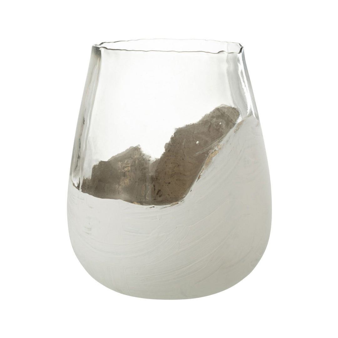 Large Snow Glass Candle with glowing metallic accent interior.