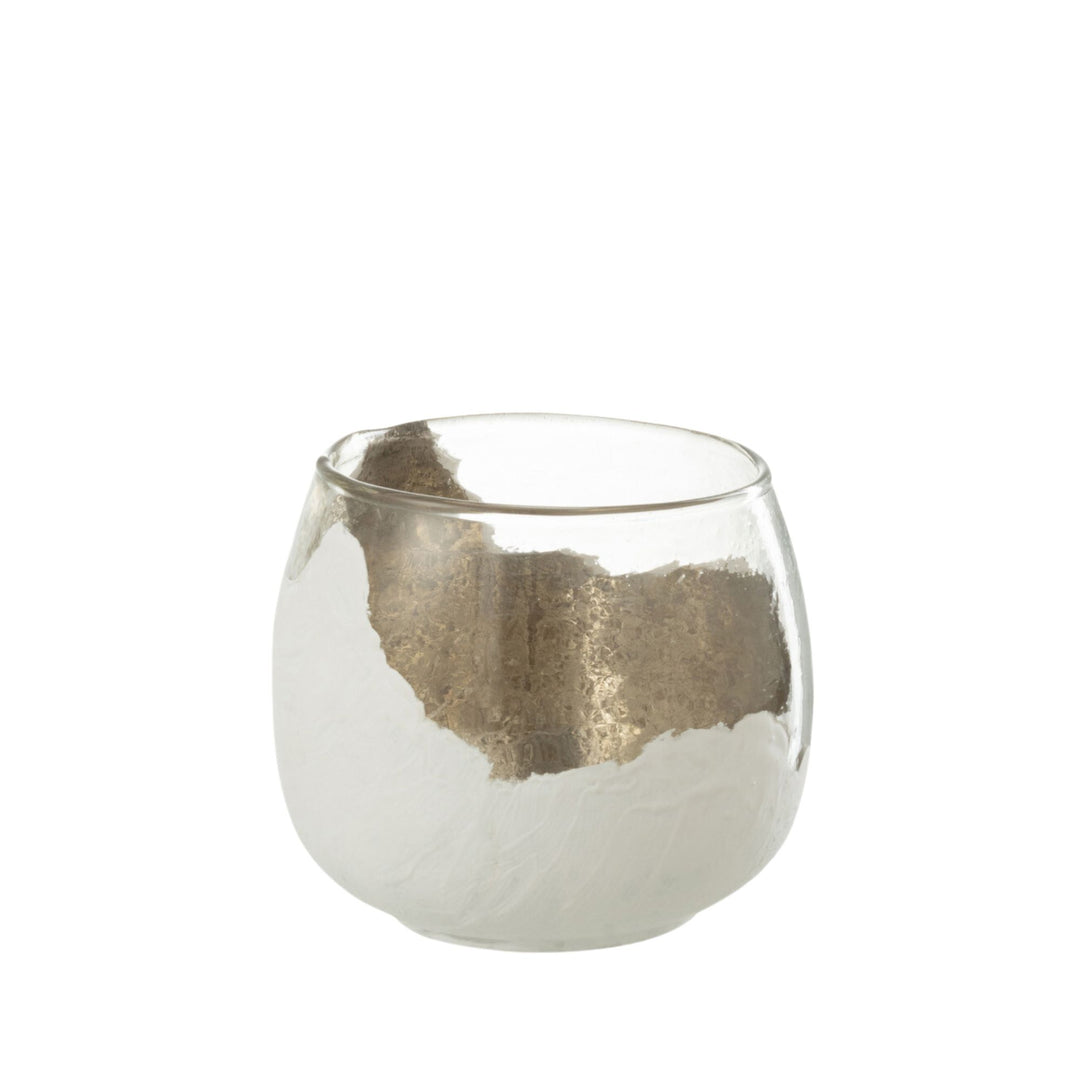 Small Snow Glass Candle with glowing metallic accent interior.