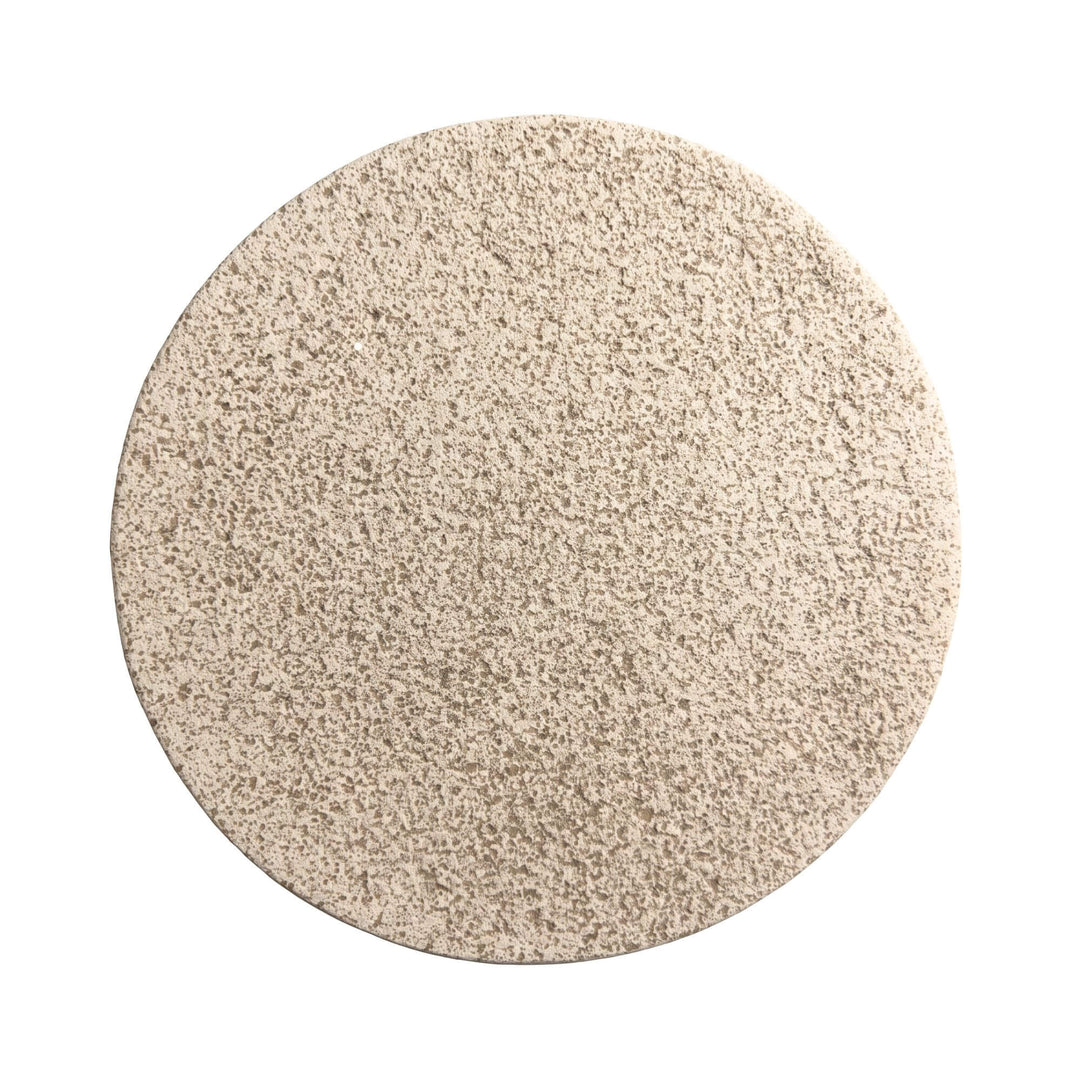 1. Top view of the Stone Look outdoor side table showing its circular textured off-white surface