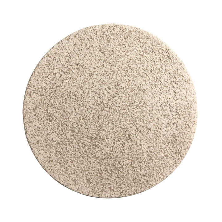 1. Top view of the Stone Look outdoor side table showing its circular textured off-white surface