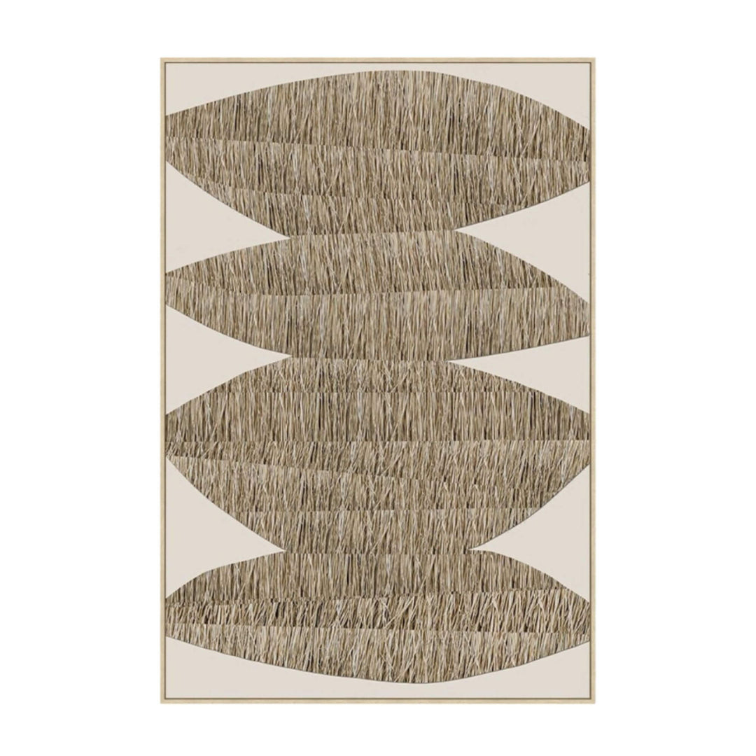 Straw Painting wall art handcrafted with seagrass and straw in natural tones.