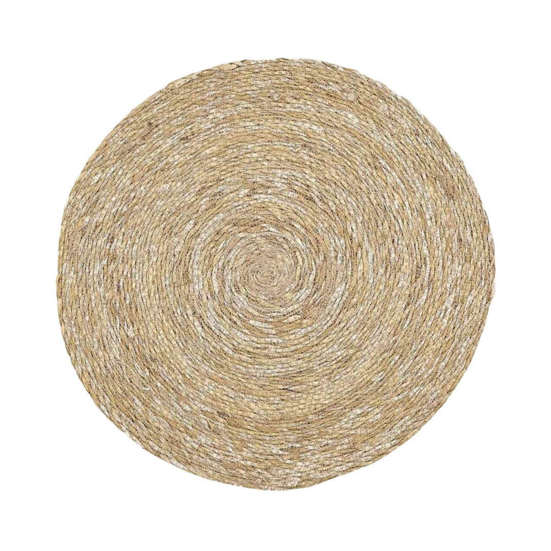 Top view of the natural woven table mat with simple straw finish.