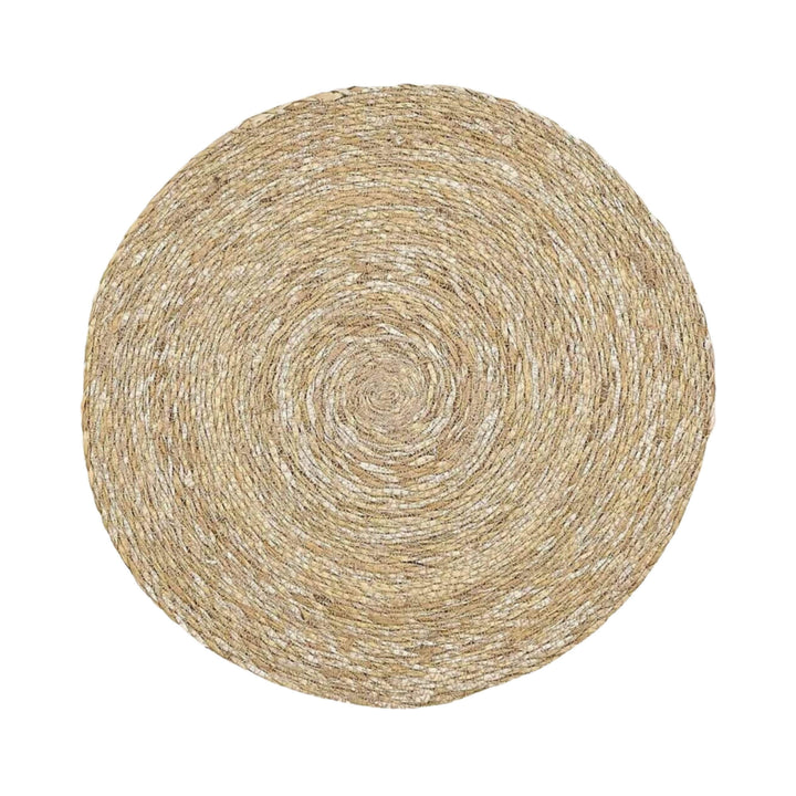 Top view of the natural woven table mat with simple straw finish.