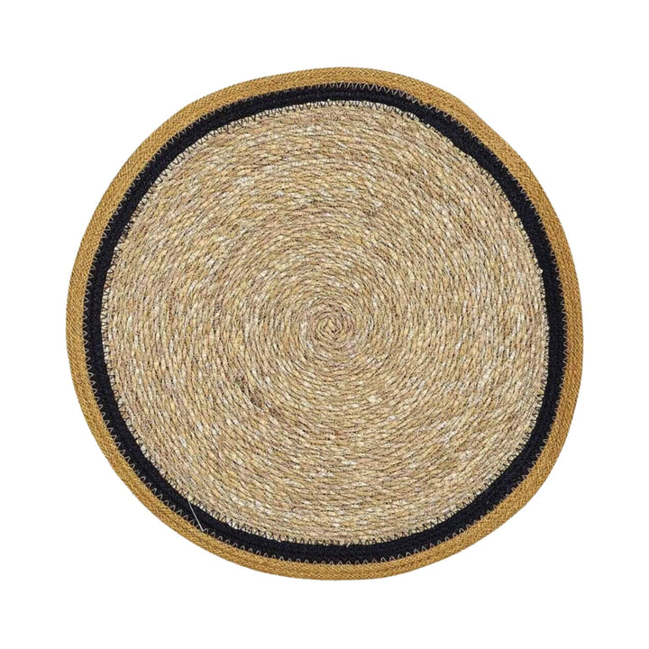Top view of the straw table mat with contrasting border detail.