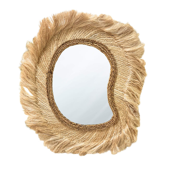 Sulawesi Organic Mirror in natural abaca and sisal with fringed edges, size 70x4x80cm.