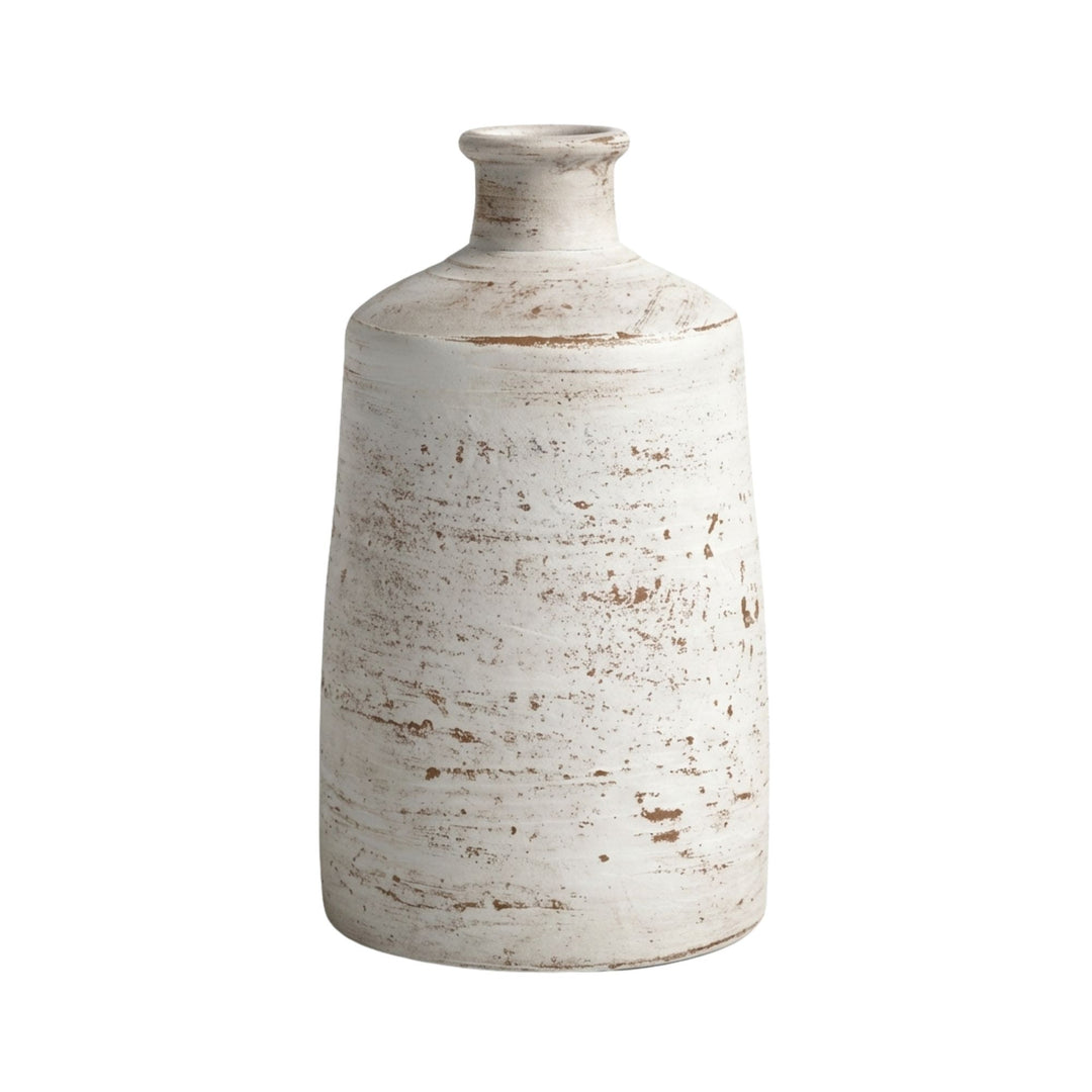 Front view of the Sula white wash terracotta vase with bottle-shaped silhouette.