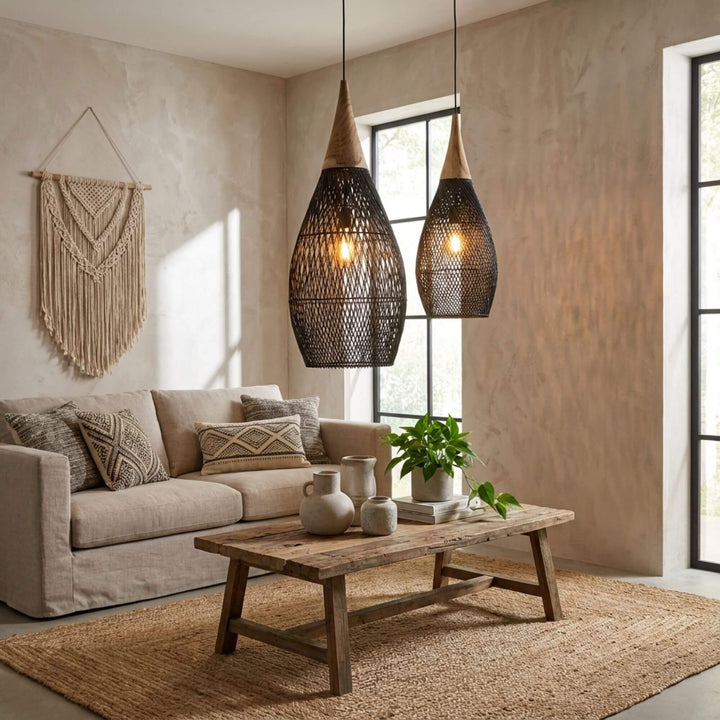 Styled cozy living room featuring the Sumatra ceiling lamp