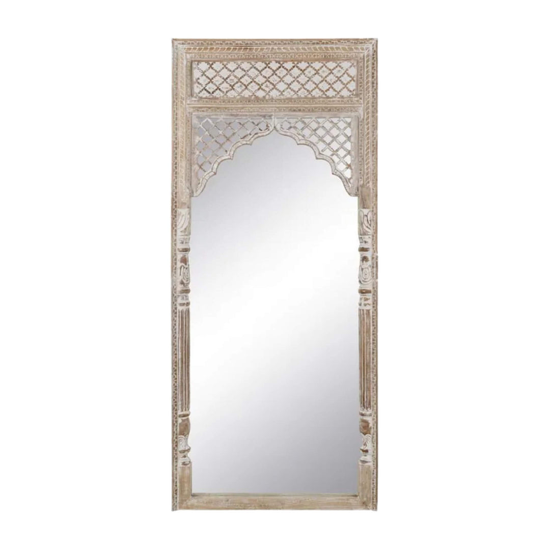 Surat Mirror with arched carved sheesham wood frame.