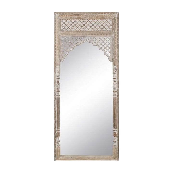 Surat Mirror with arched carved sheesham wood frame.
