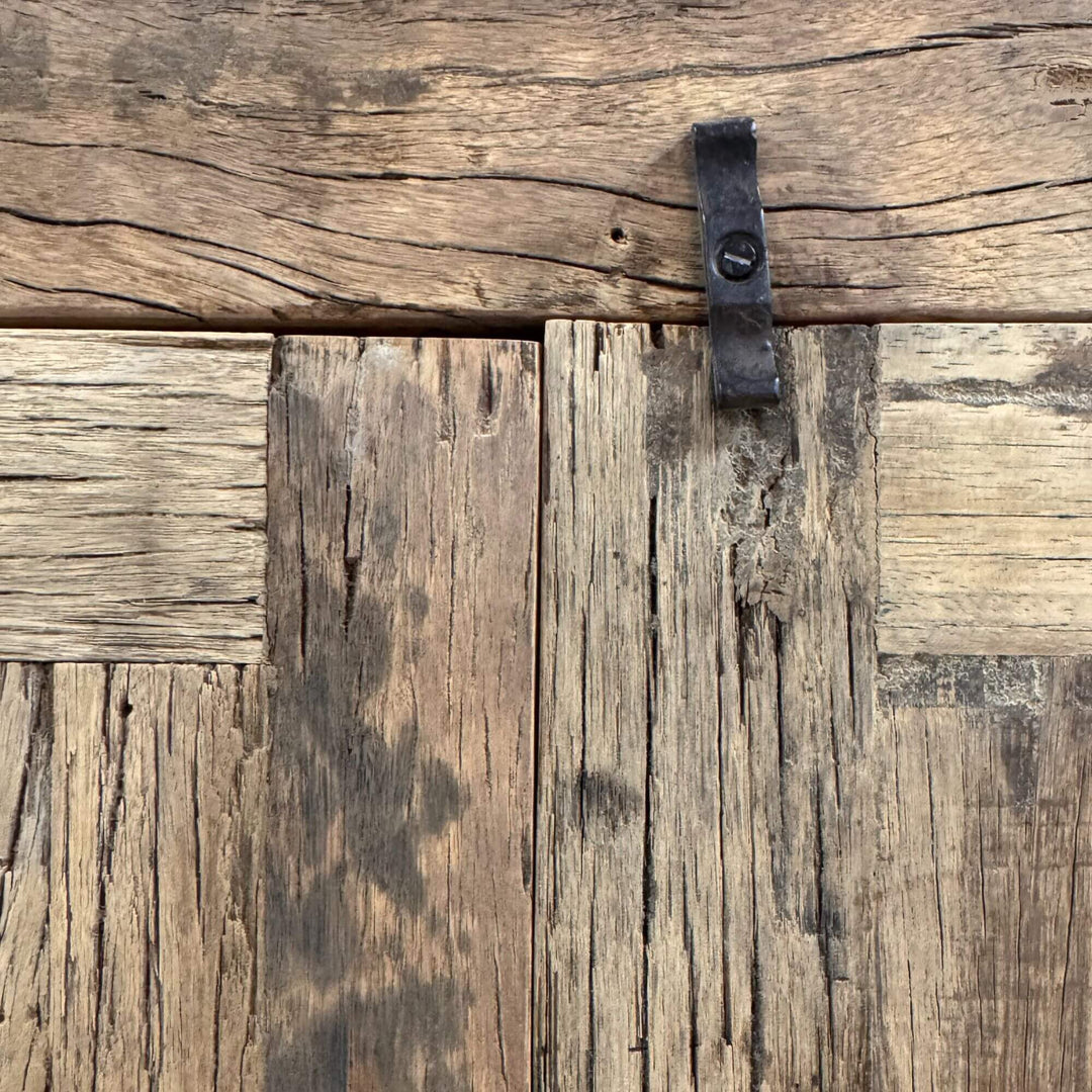 Close-up of whitewashed wood surface with natural texture and grain.