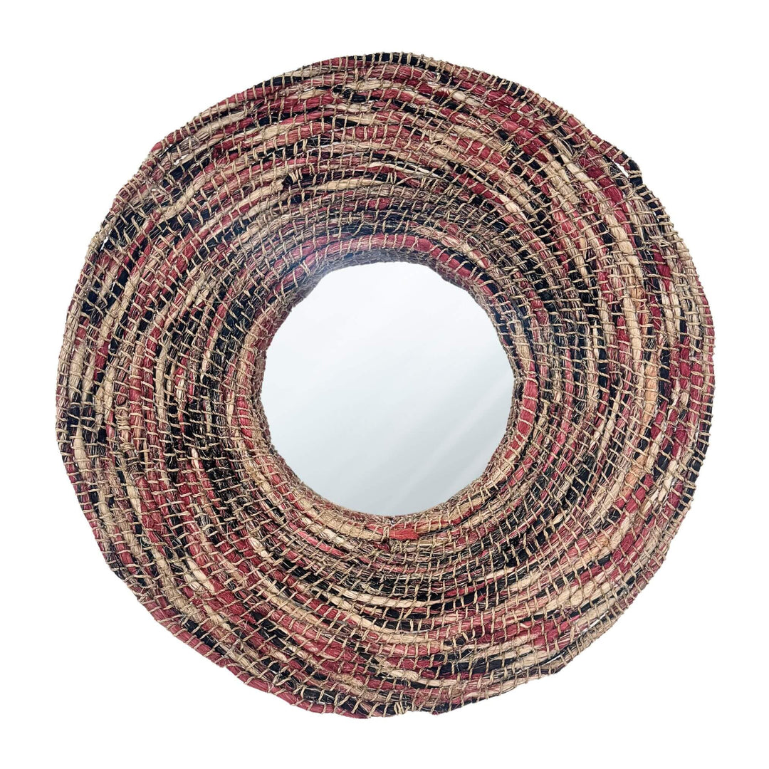 Samara Mirror made of abaca and natural fibers with red accents, 60 cm.
