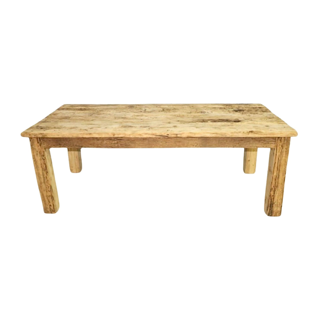 Sleeper Rail Train Dining Table in reclaimed railway wood, front view.