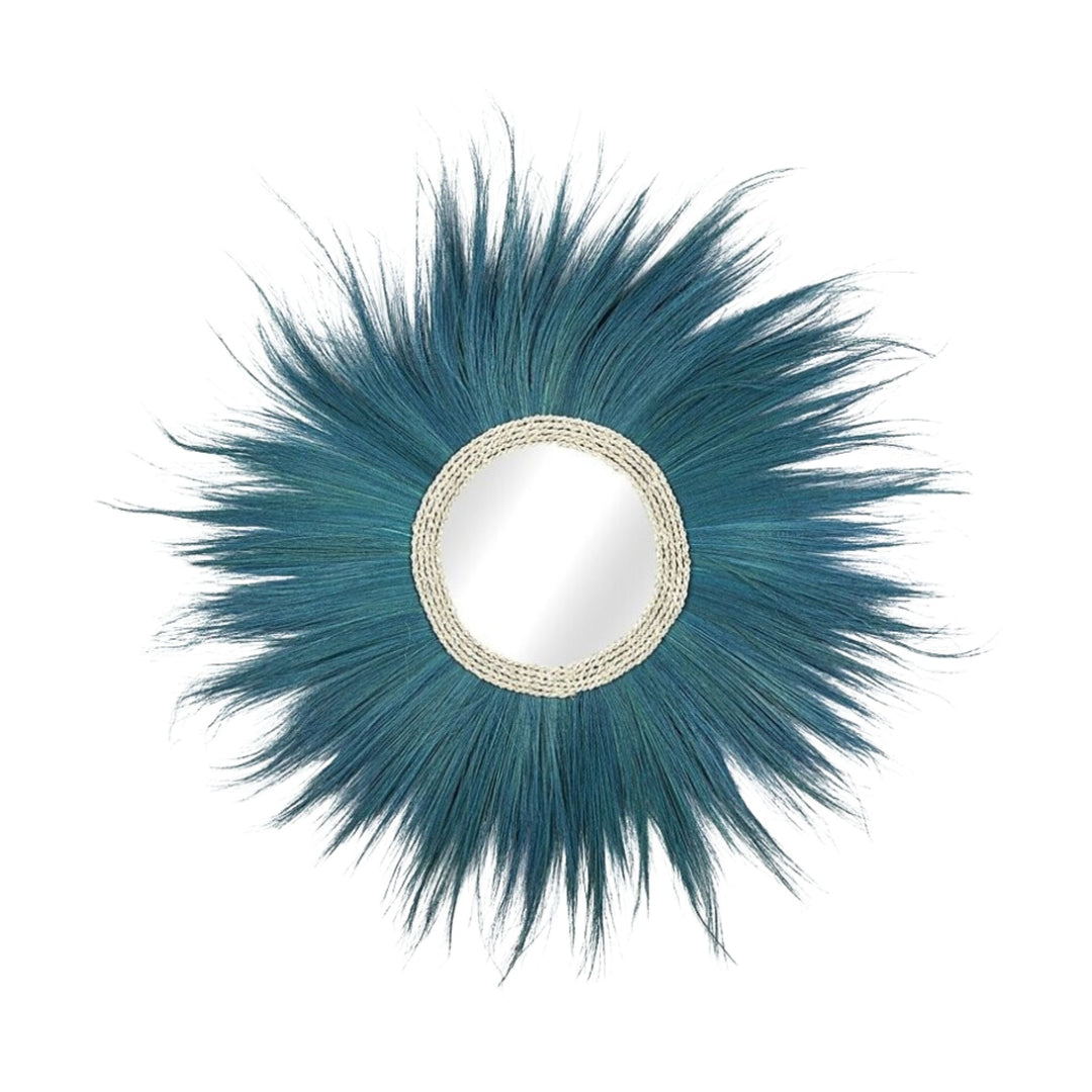 Sula Lion Mirror in deep blue natural fibers.