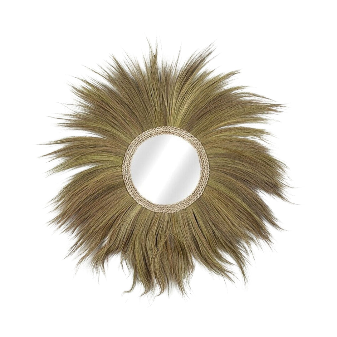 Sula Lion Mirror in natural fibers with lion’s mane-inspired design.
