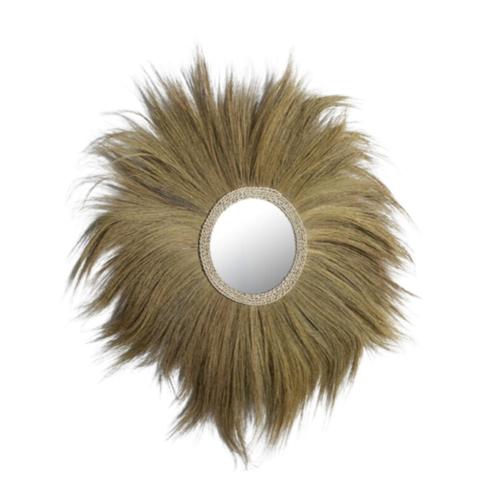 Side view of Sula Lion Mirror showing natural fiber texture.