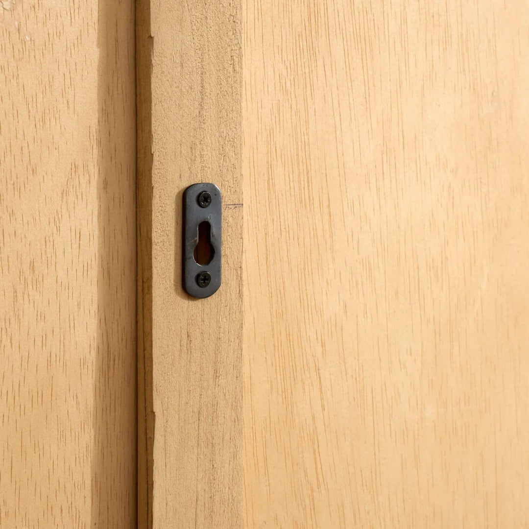 Detail of the wall-mounting fitting on the back of the Tao sungkai wood mirror
