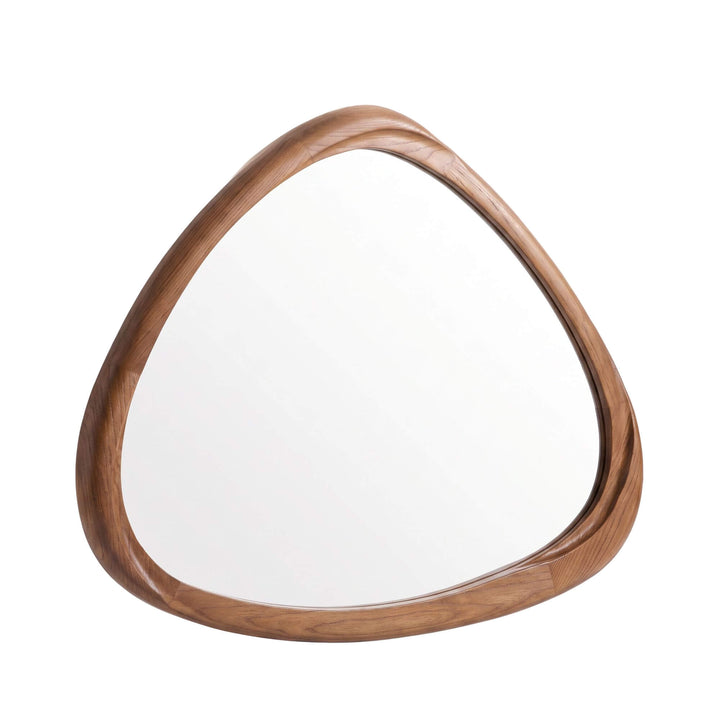 Front view of the Tao wall mirror with an organic asymmetrical shape and natural sungkai wood frame