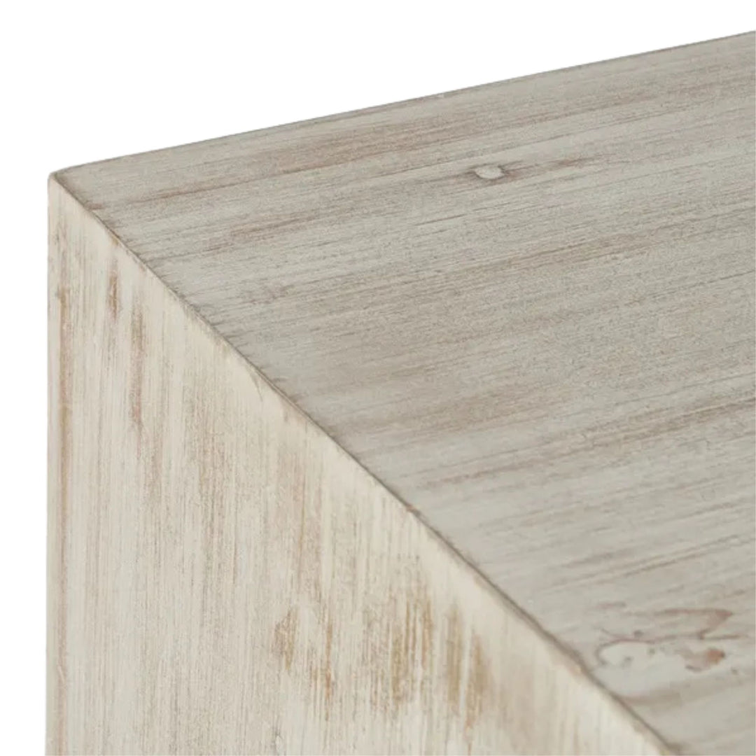 Close-up detail of the natural wood texture and softly finished edges.
