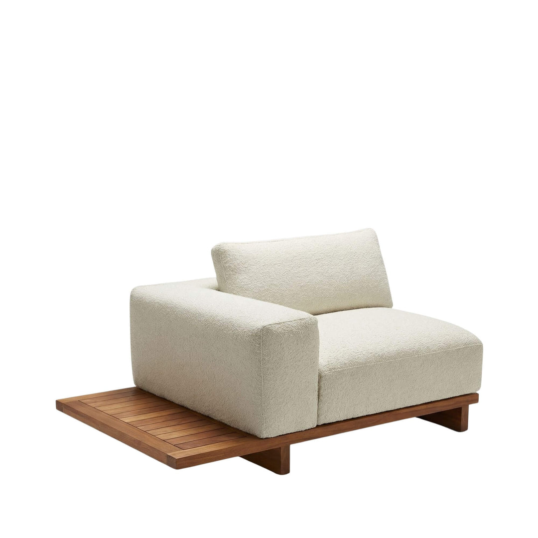 Armchair module with wooden platform support.