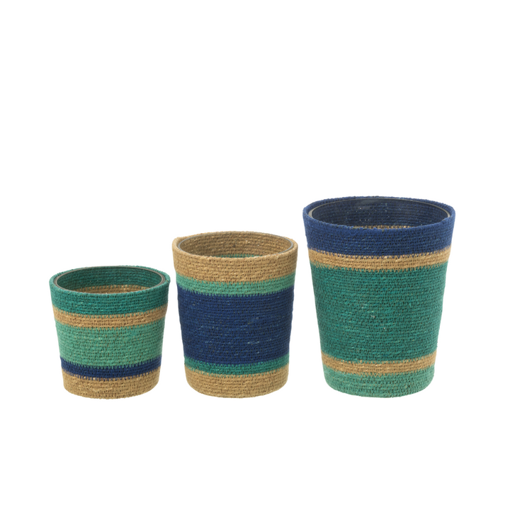 Three sizes of the Tazirit candle shown side by side highlighting woven texture.