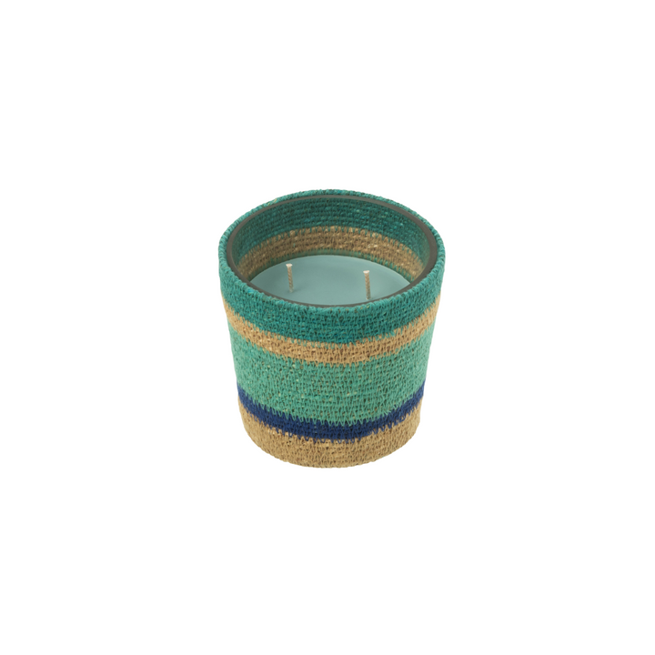 Small Tazirit candle with Seaside Bliss wax visible from above.