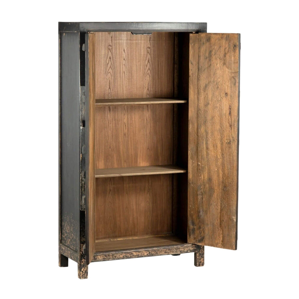 Open Tenggara wardrobe showing interior wooden shelves