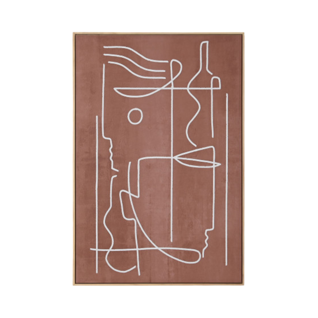 Individual canvas from the Terral Painting showing minimalist abstract face line design.