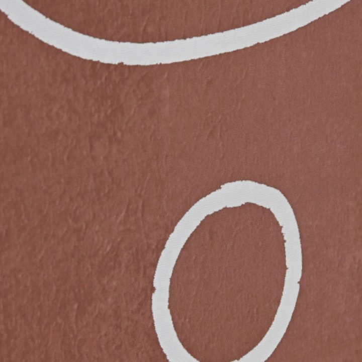 Close-up detail of the white line artwork on textured terracotta canvas.