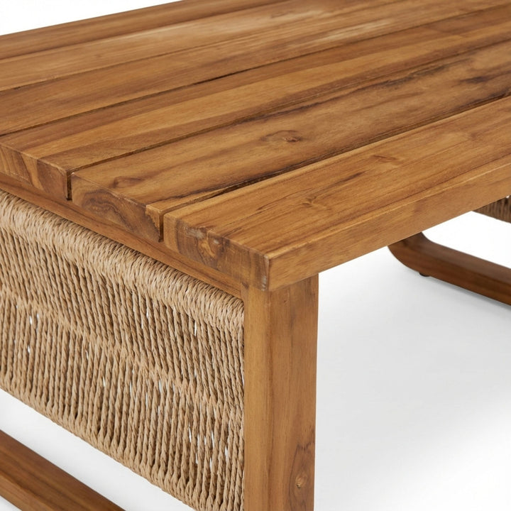 Detail view of Thai Fiber Coffee Table surface showing slatted teak wood construction.
