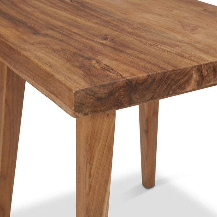 Close-up detail of the teak wood grain and natural finish.