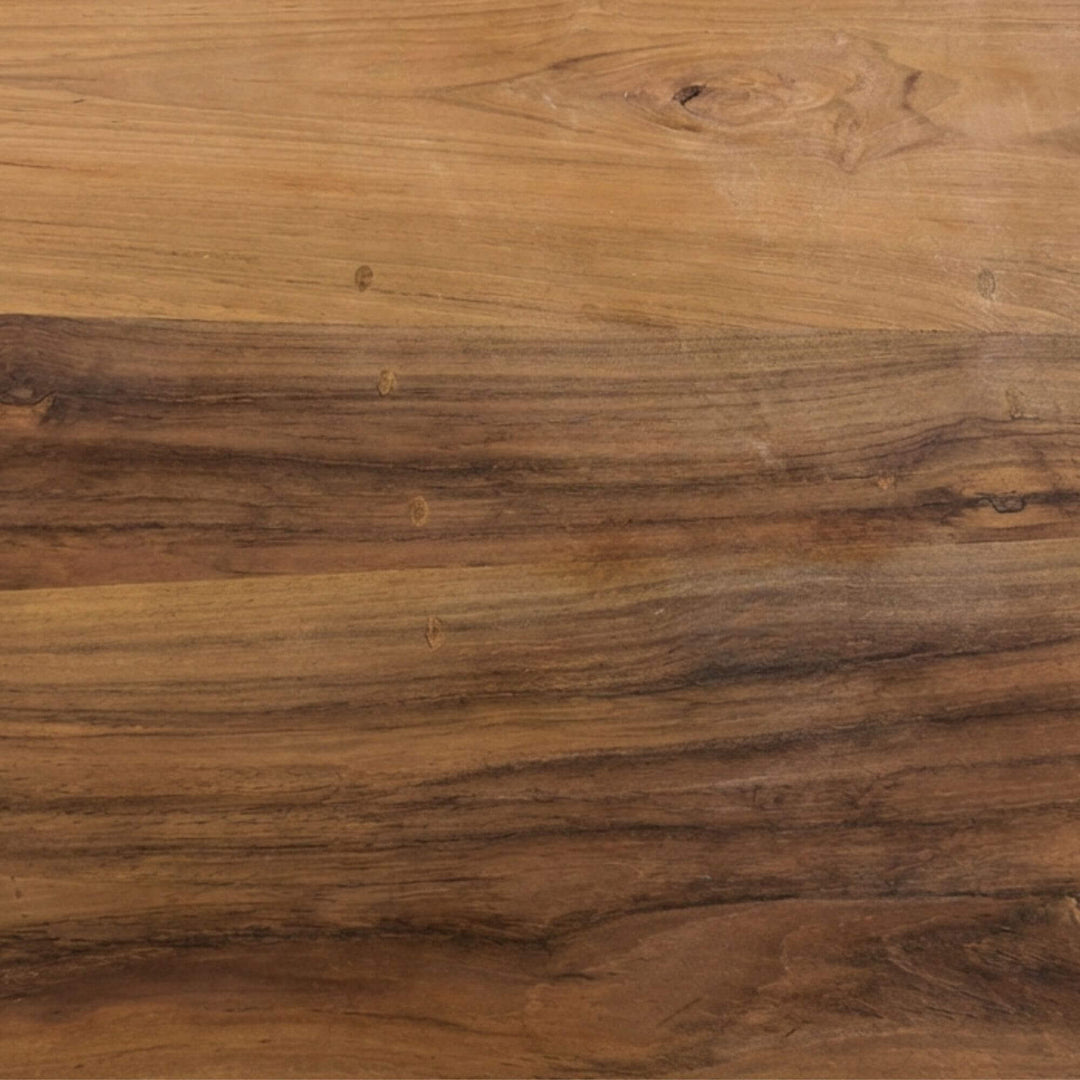 Close-up detail of the teak wood grain and natural finish.